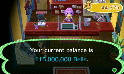 Your current balance is 115,000,000 bells.