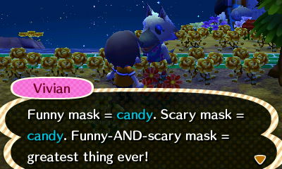 Vivian: Funny mask = candy. Scary mask = candy. Funny-AND-scary mask - greatest thing ever!