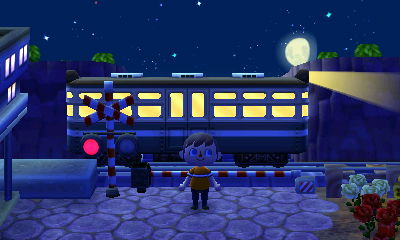 A train goes by in Animal Crossing: New Leaf.