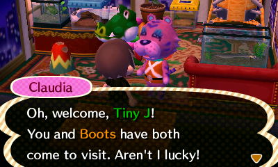 Claudia: Oh, welcome, Tiny J! You and Boots have both come to visit. Aren't I lucky!