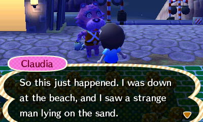 Claudia: So this just happened. I was down at the beach, and I saw a strange man lying on the sand.