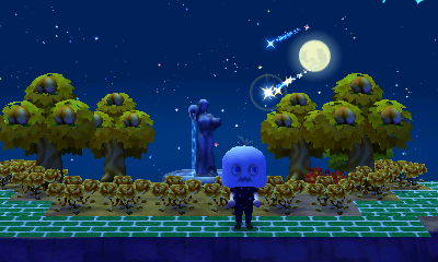 Jeff the ghost wishes on some shooting stars in Animal Crossing: New Leaf.