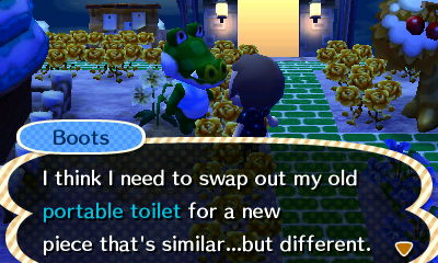 Boots: I think I need to swap out my old portable toilet for a new piece that's similar...but different.