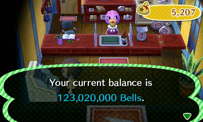 Your current balance is 123,020,000 bells.