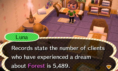 Luna: Records state the number of clients who have experienced a dream about Forest is 5,489.