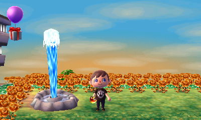 A balloon present heads for the geyser.