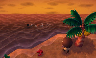 Fishing from the north shore in Animal Crossing: New Leaf.