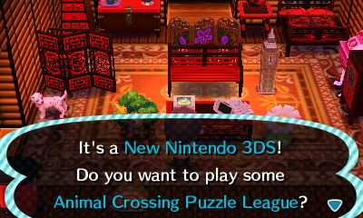 It's a New Nintendo 3DS! Do you want to play some Animal Crossing Puzzle League?