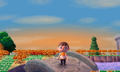 A pretty sunset sky in Animal Crossing: New Leaf.