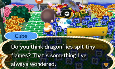 Cube: Do you think dragonflies spit tiny flames? That's something I've always wondered.