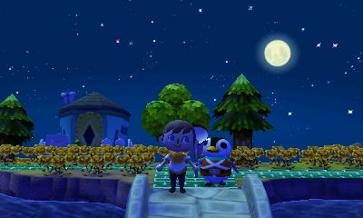 Jeff and Aurora admire the autumn moon in Animal Crossing: New Leaf (ACNL).