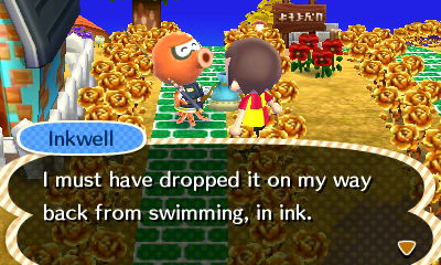 Inkwell: I must have dropped it on my way back from swimming, in ink.